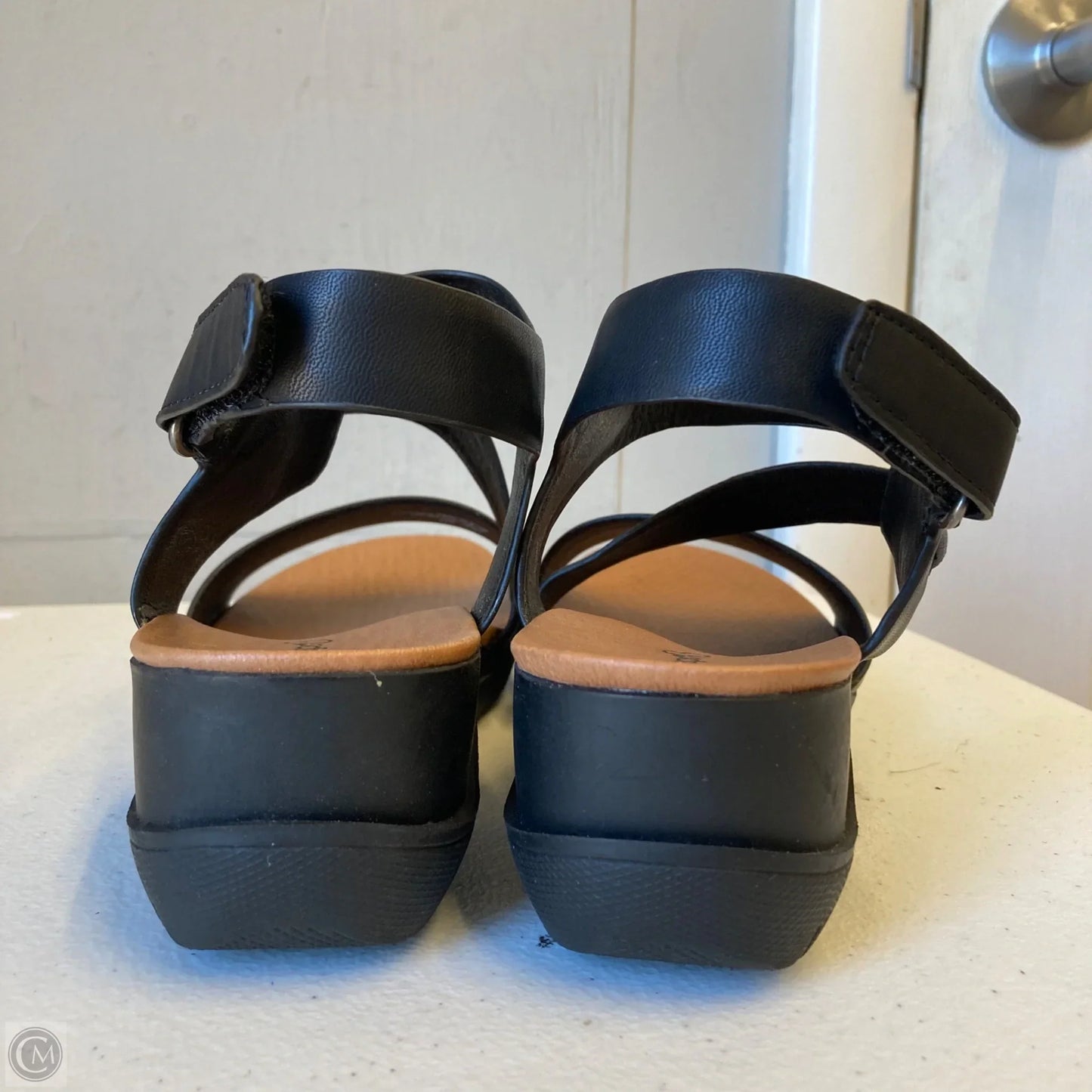 Sandals Heels Wedge By Baretraps In Black & Tan, Size: 8