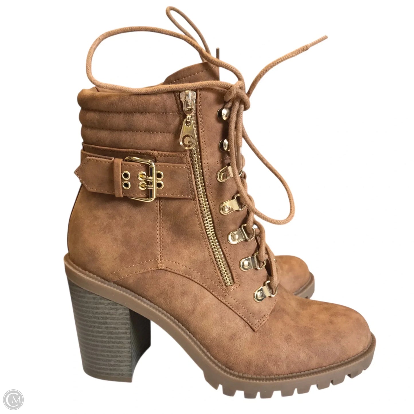 Boots Ankle Heels By Guess In Brown, Size: 9
