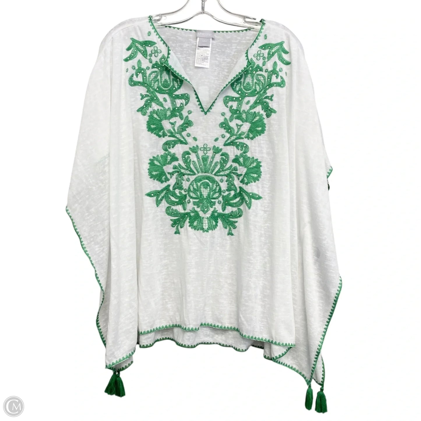 Top Short Sleeve By Chicos In Green & White, Size: S