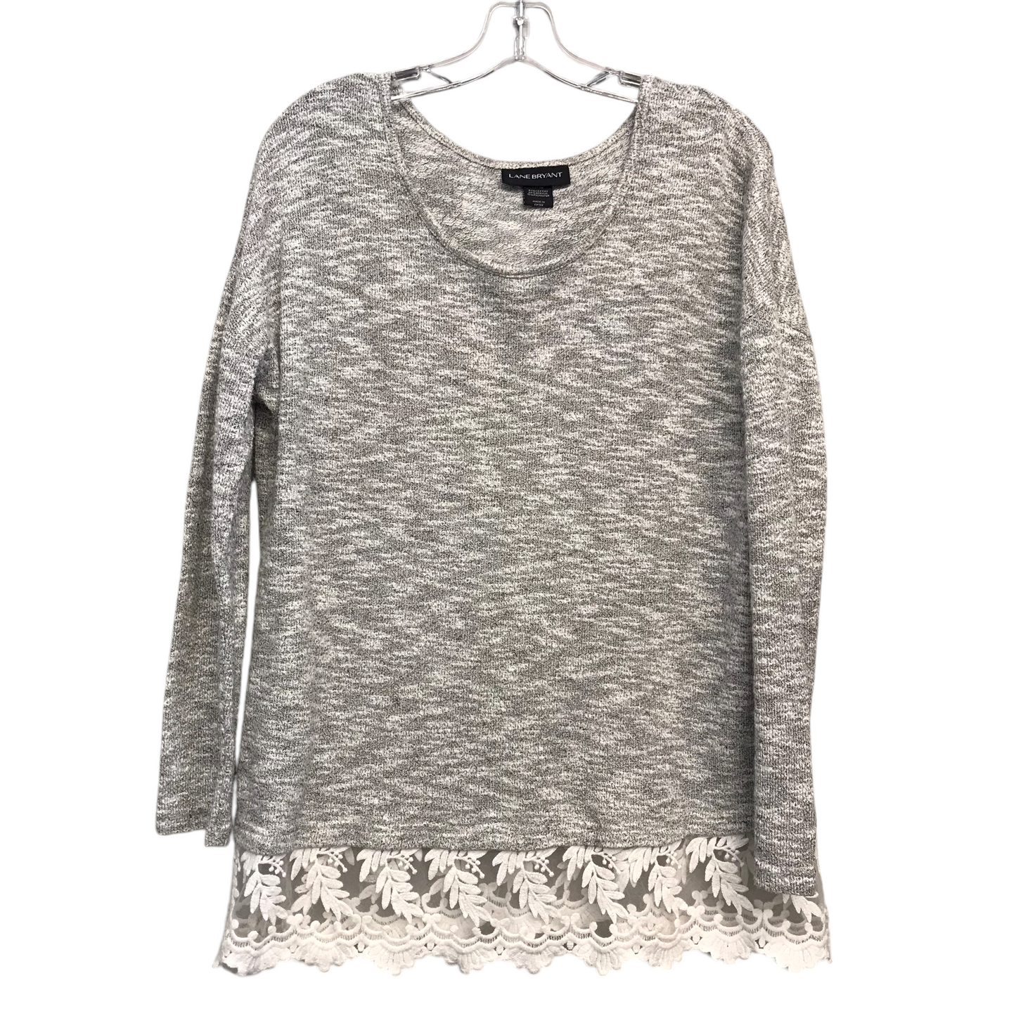 Top Long Sleeve By Lane Bryant In Grey & White, Size: L