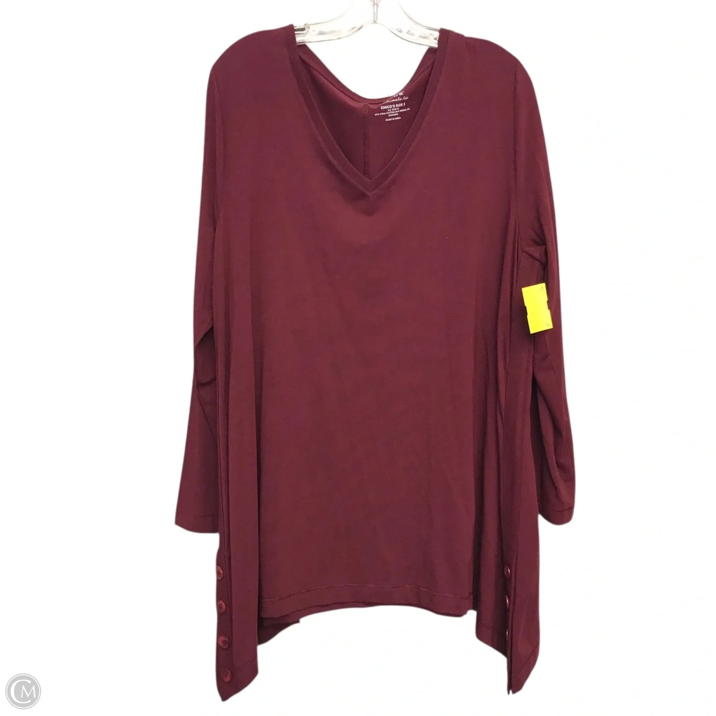 Top Long Sleeve Basic By Chicos In Maroon, Size: Xl