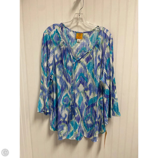 Top Long Sleeve By Ruby Rd In Blue & White, Size: 1x