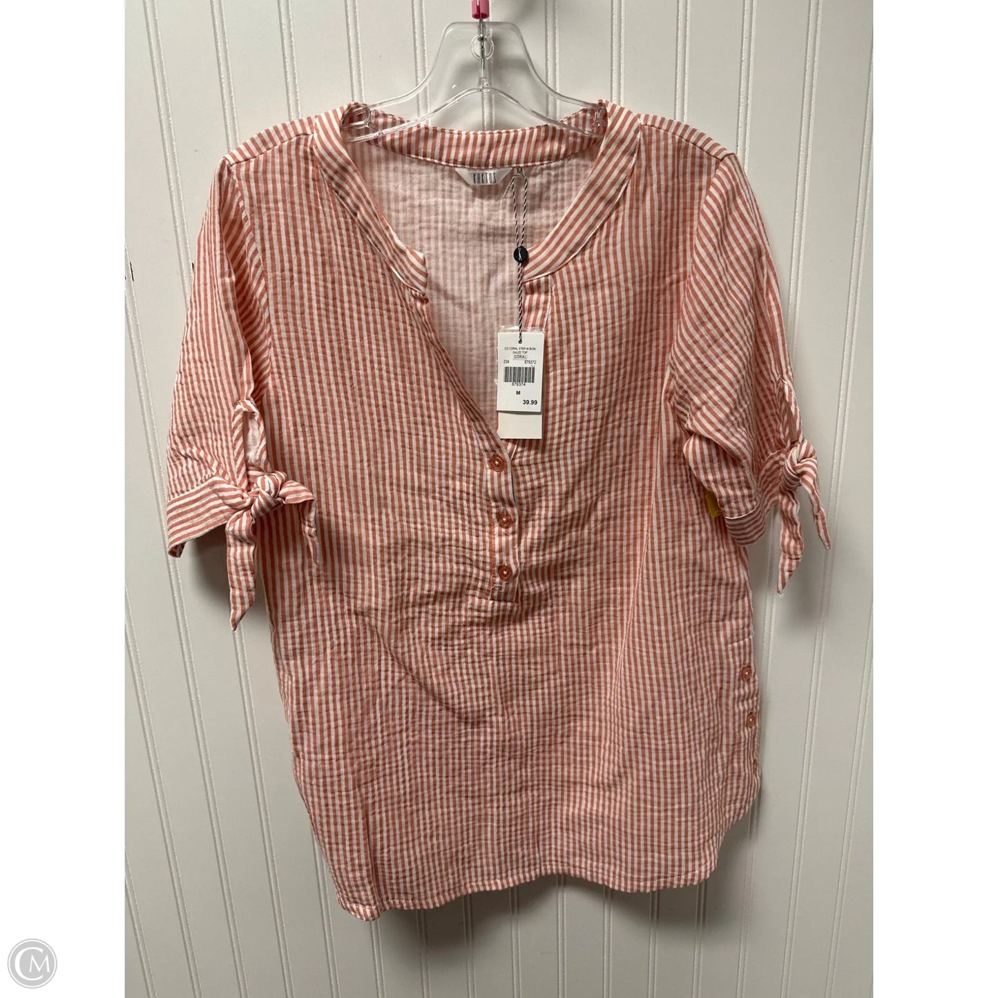 Top 3/4 Sleeve By Kaktus In Pink & White, Size: M
