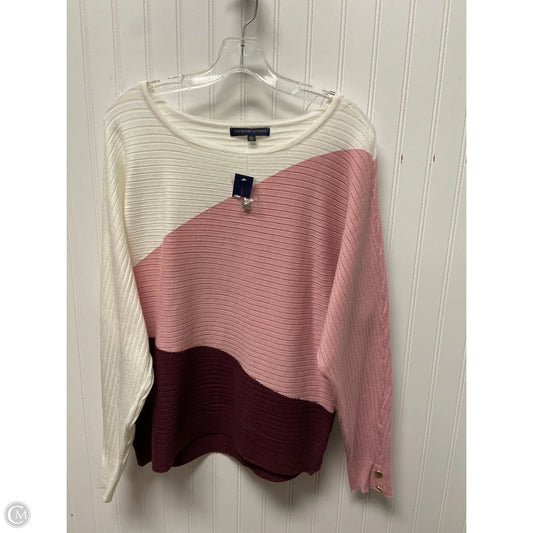Sweater By Adrienne Vittadini In Pink & White, Size: L