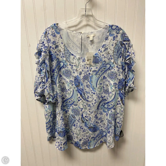 Top Short Sleeve By C Est. 1946 In Blue & White, Size: 2x