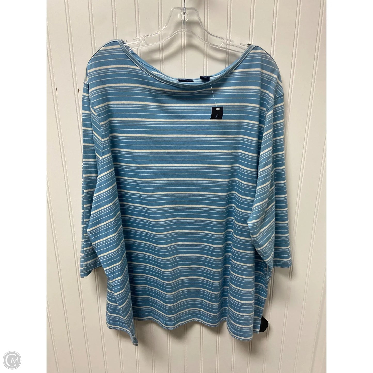Top 3/4 Sleeve By West Bound In Blue & White, Size: 3x