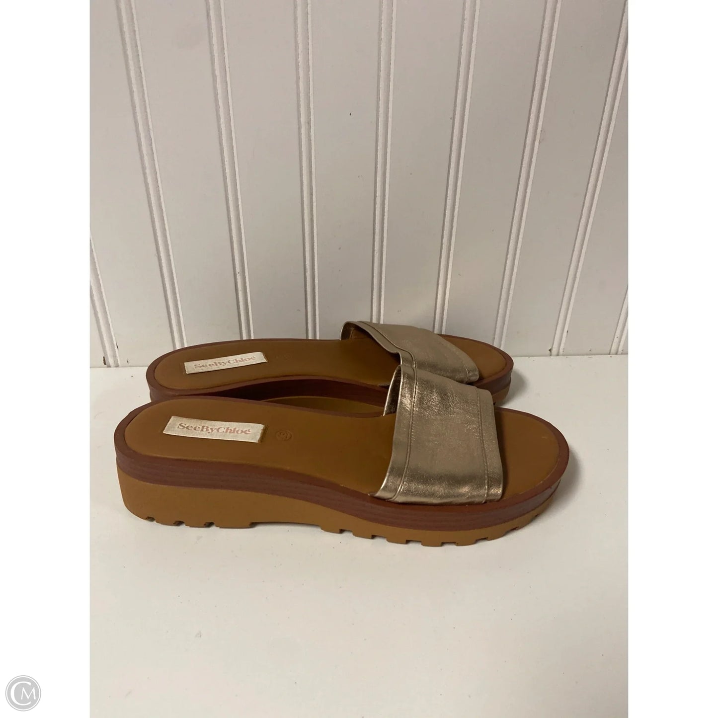 Sandals Designer By See By Chloe In Gold, Size: 6.5