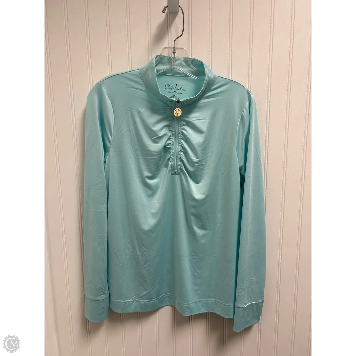 Athletic Top Long Sleeve Collar By Stella Parker In Aqua, Size: M