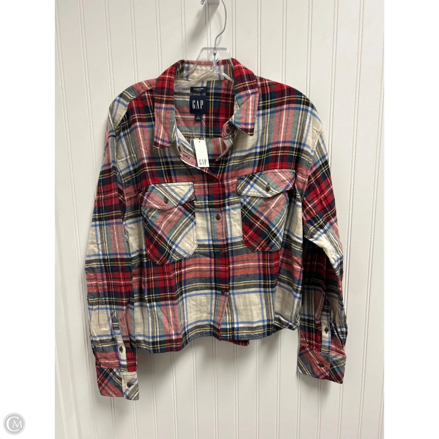 Top Long Sleeve By Gap In Plaid Pattern, Size: L