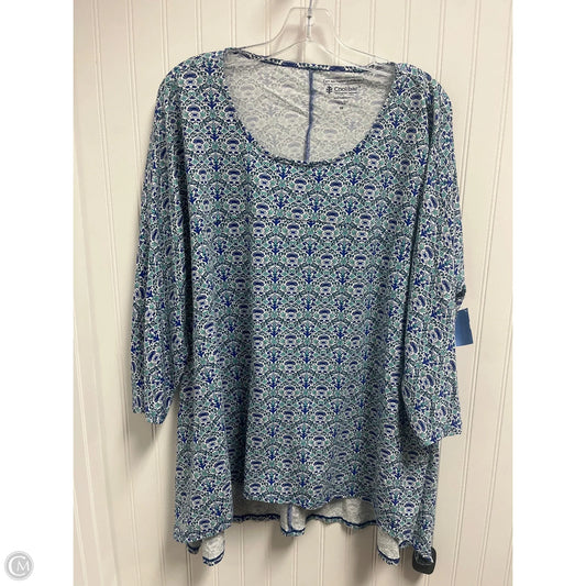 Top 3/4 Sleeve By Coolibar In Blue & White, Size: 2x