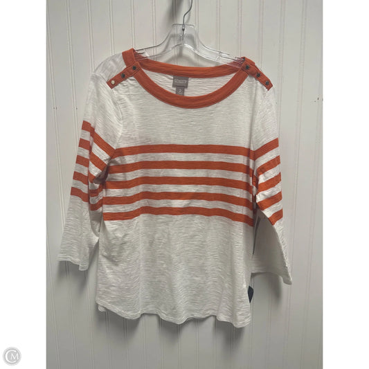 Top 3/4 Sleeve By Chicos In Orange & White, Size: L