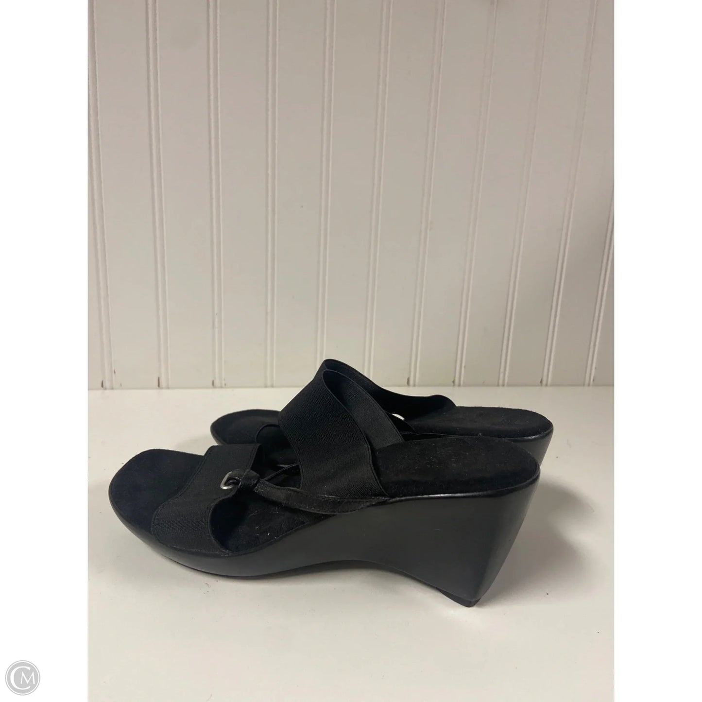 Sandals Heels Wedge By Italian Shoemakers In Black, Size: 6.5