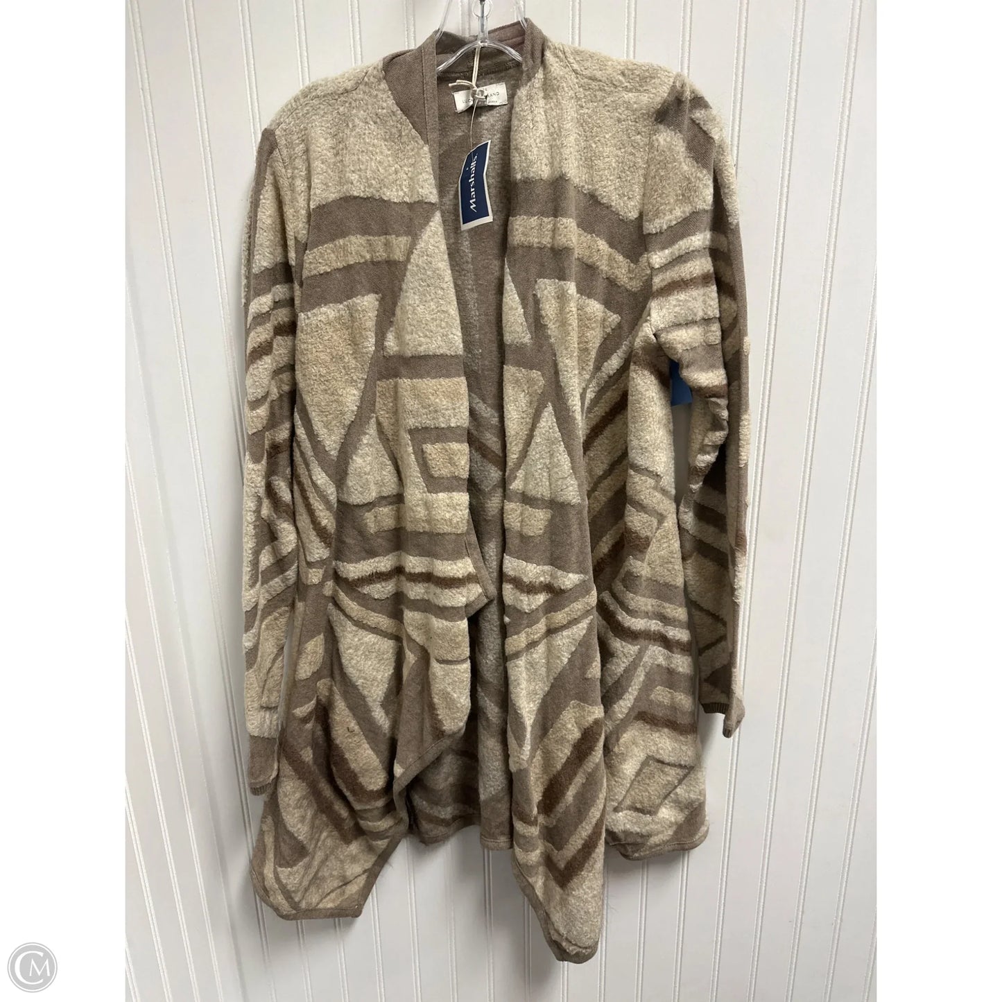 Sweater Cardigan By Lucky Brand In Brown & Cream, Size: M