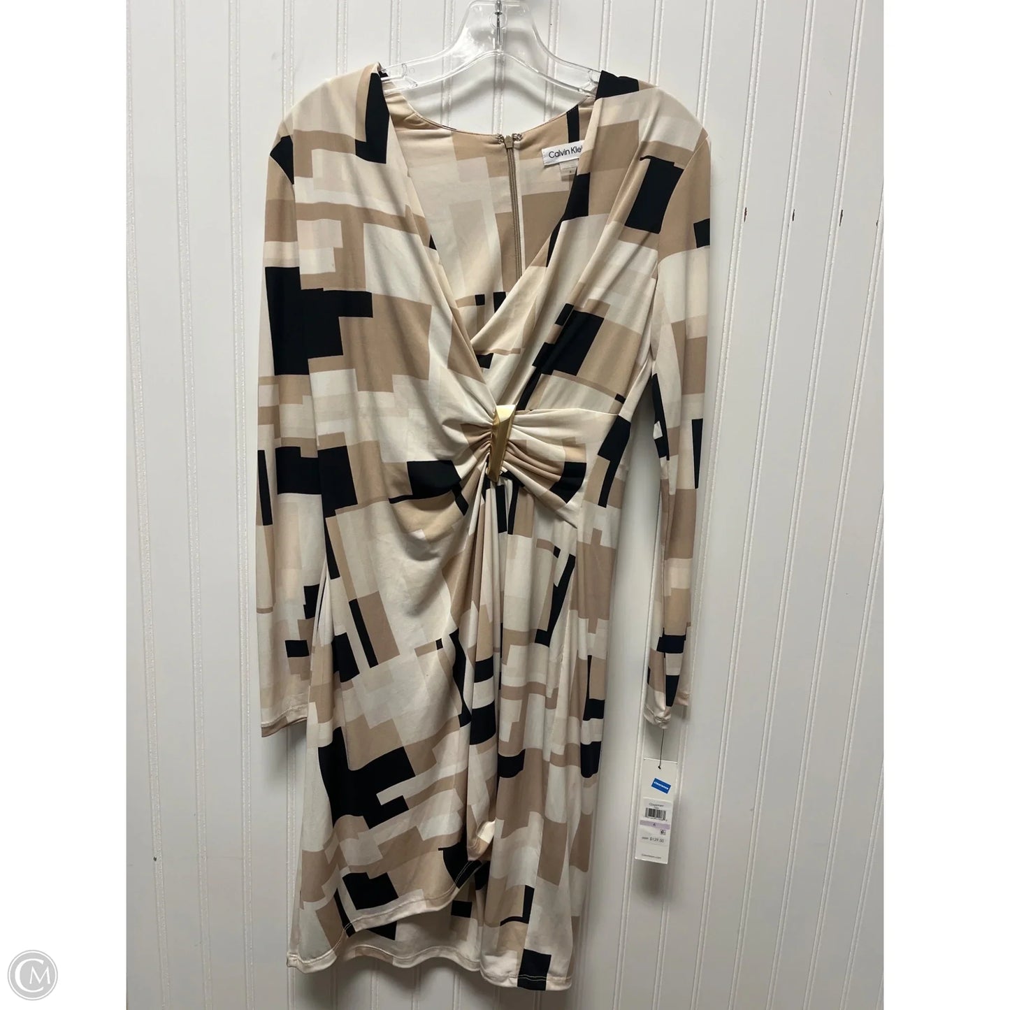 Dress Casual Midi By Calvin Klein In Black & Cream, Size: S