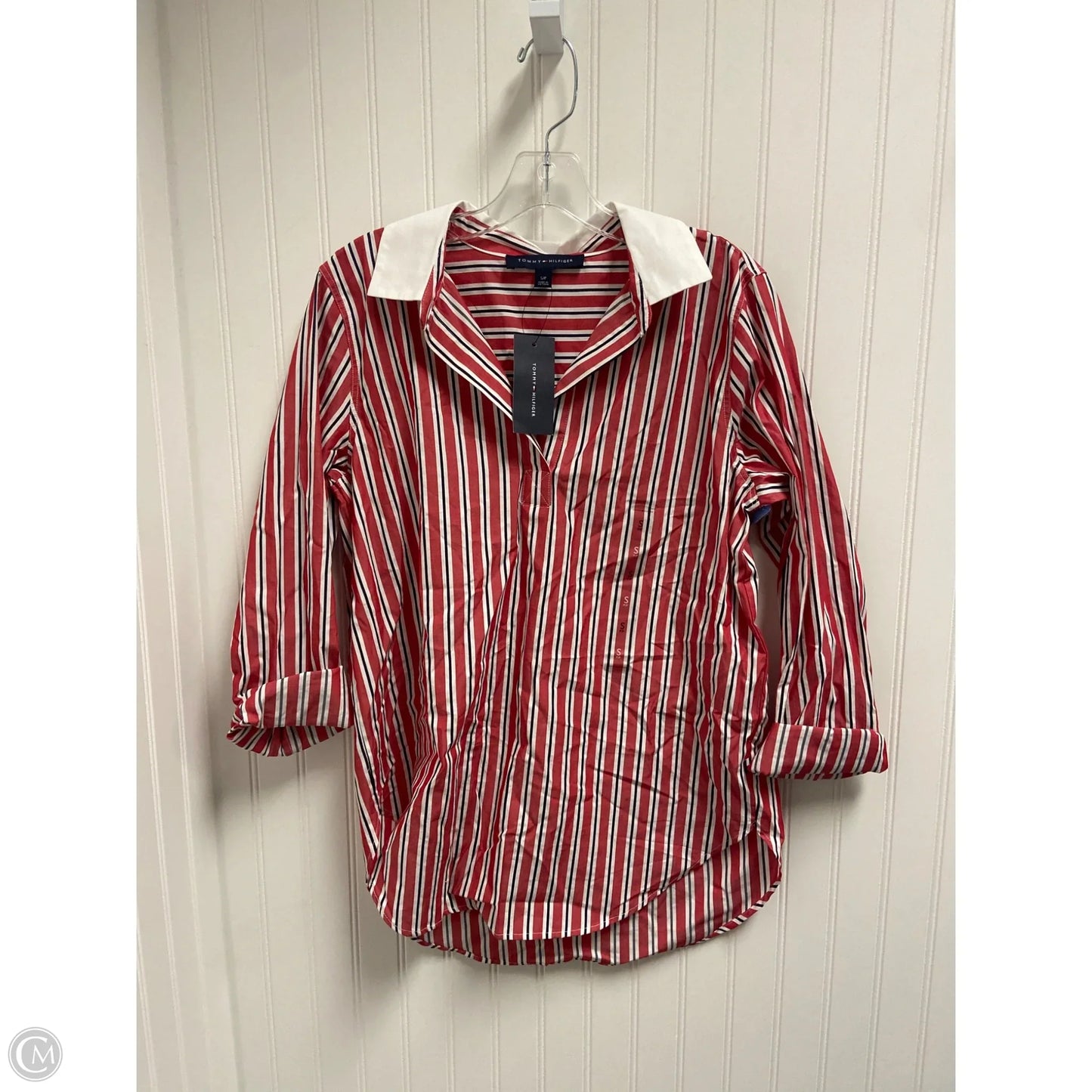 Top Long Sleeve By Tommy Hilfiger In Red & White, Size: S