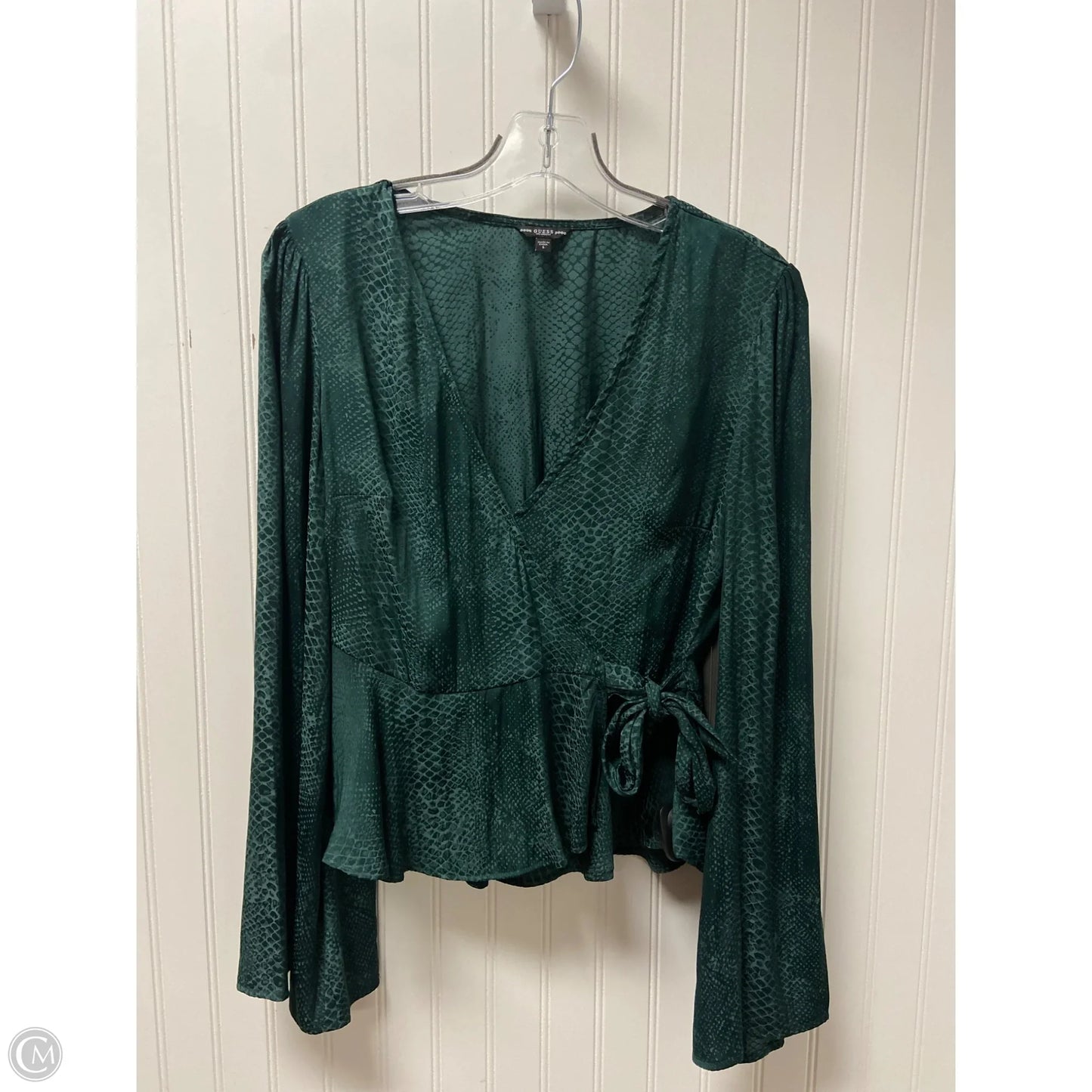 Blouse Long Sleeve By Guess In Green, Size: S