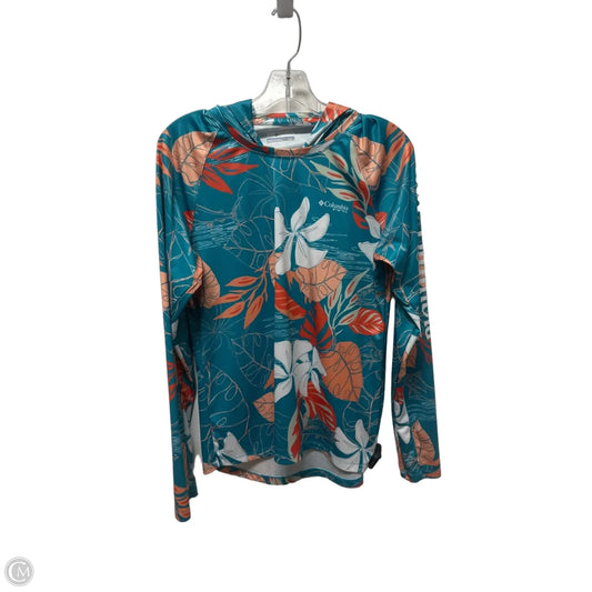 Athletic Top Long Sleeve Hoodie By Columbia In Tropical Print, Size: L