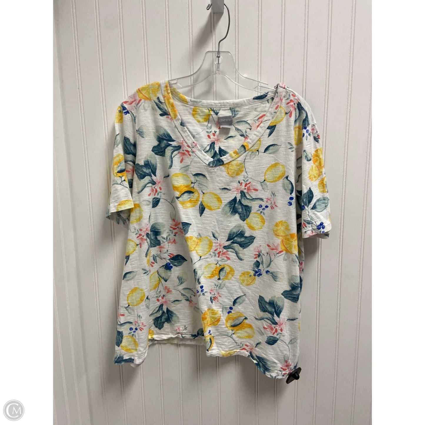 Top Short Sleeve By Chicos In White, Size: Xl