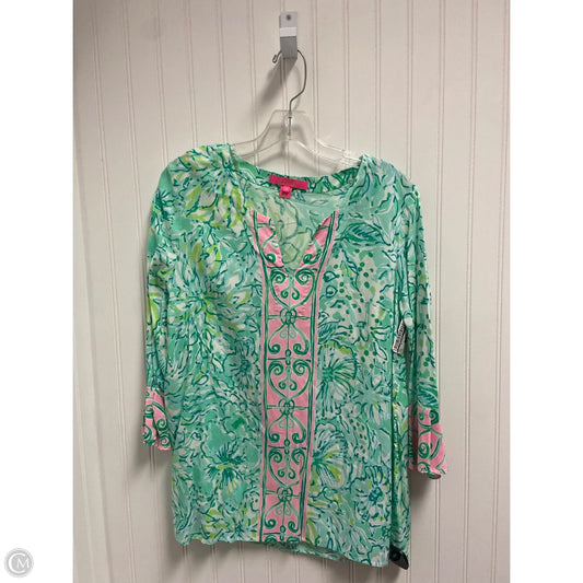 Top Long Sleeve Designer By Lilly Pulitzer In Green & White, Size: S