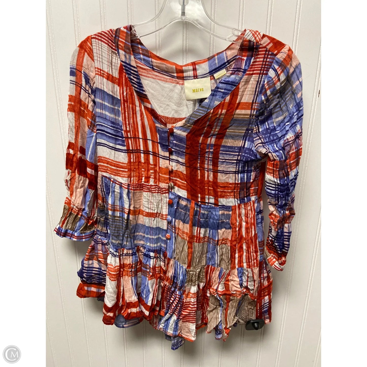 Top 3/4 Sleeve By Maeve In Checkered Pattern, Size: Xxsp