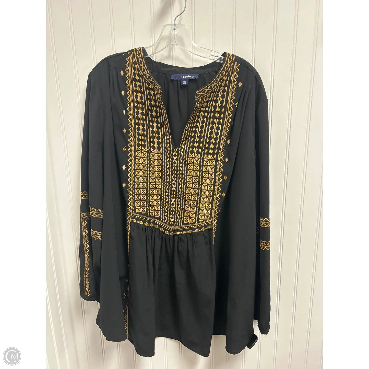Tunic Long Sleeve By Denim 24/7 In Black & Gold, Size: 3x