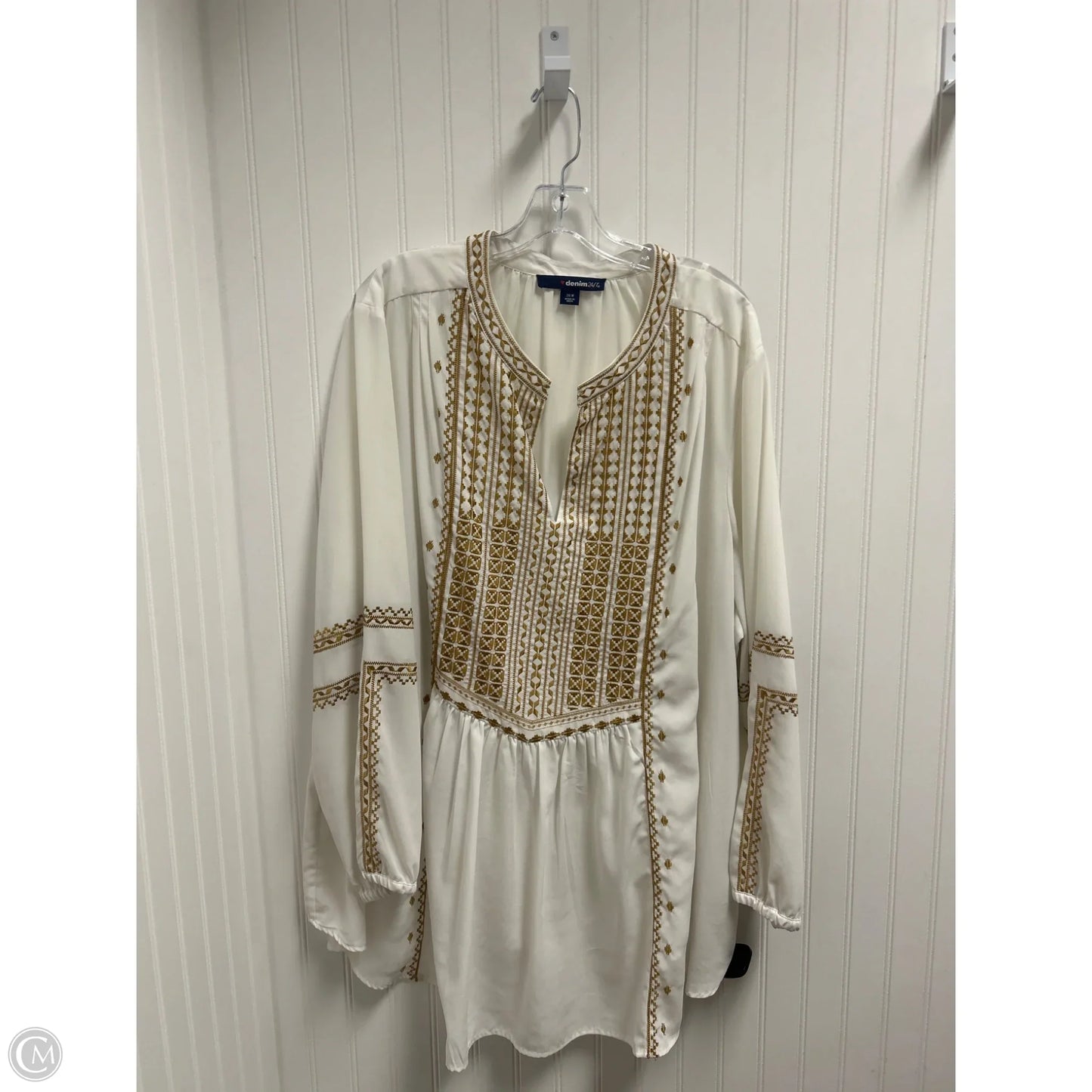Tunic Long Sleeve By Denim 24/7 In White, Size: 3x
