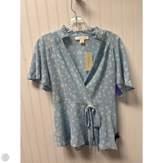 Top Short Sleeve By Monteau In Blue & White, Size: M