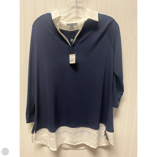 Top Long Sleeve By Adrianna Papell In Blue & White, Size: L