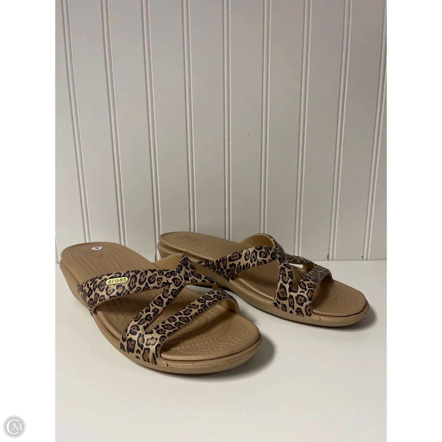Sandals Flats By Crocs In Animal Print, Size: 9