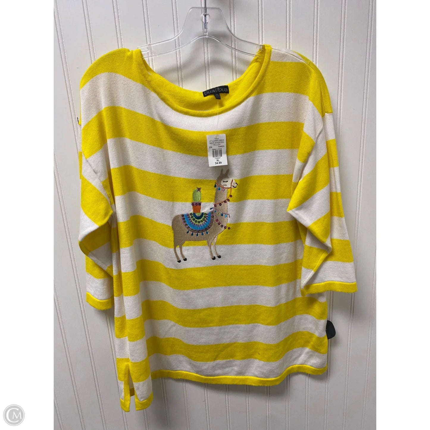 Sweater By Clothes Mentor In White & Yellow, Size: Xl