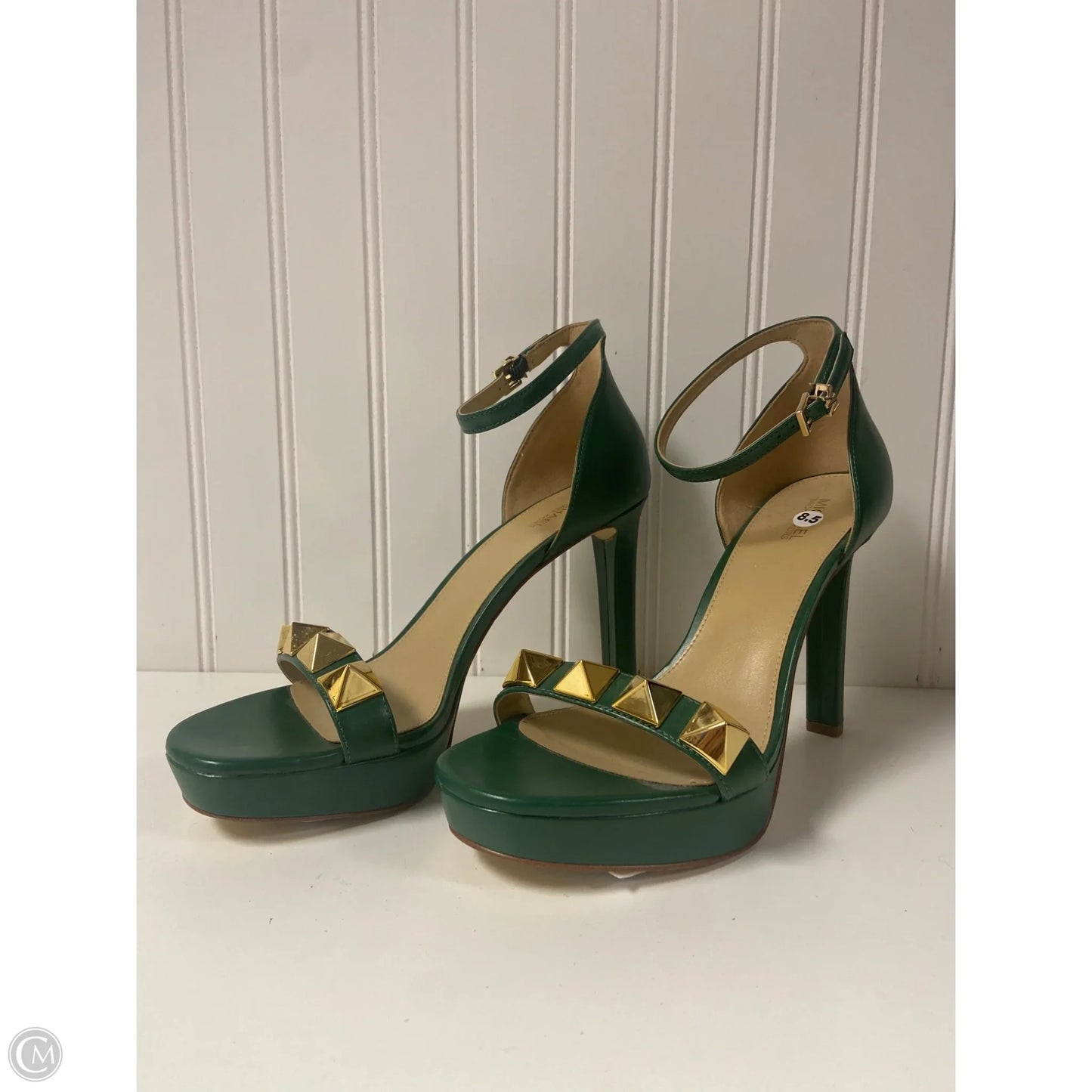 Sandals Designer By Michael Kors In Gold & Green, Size: 8.5