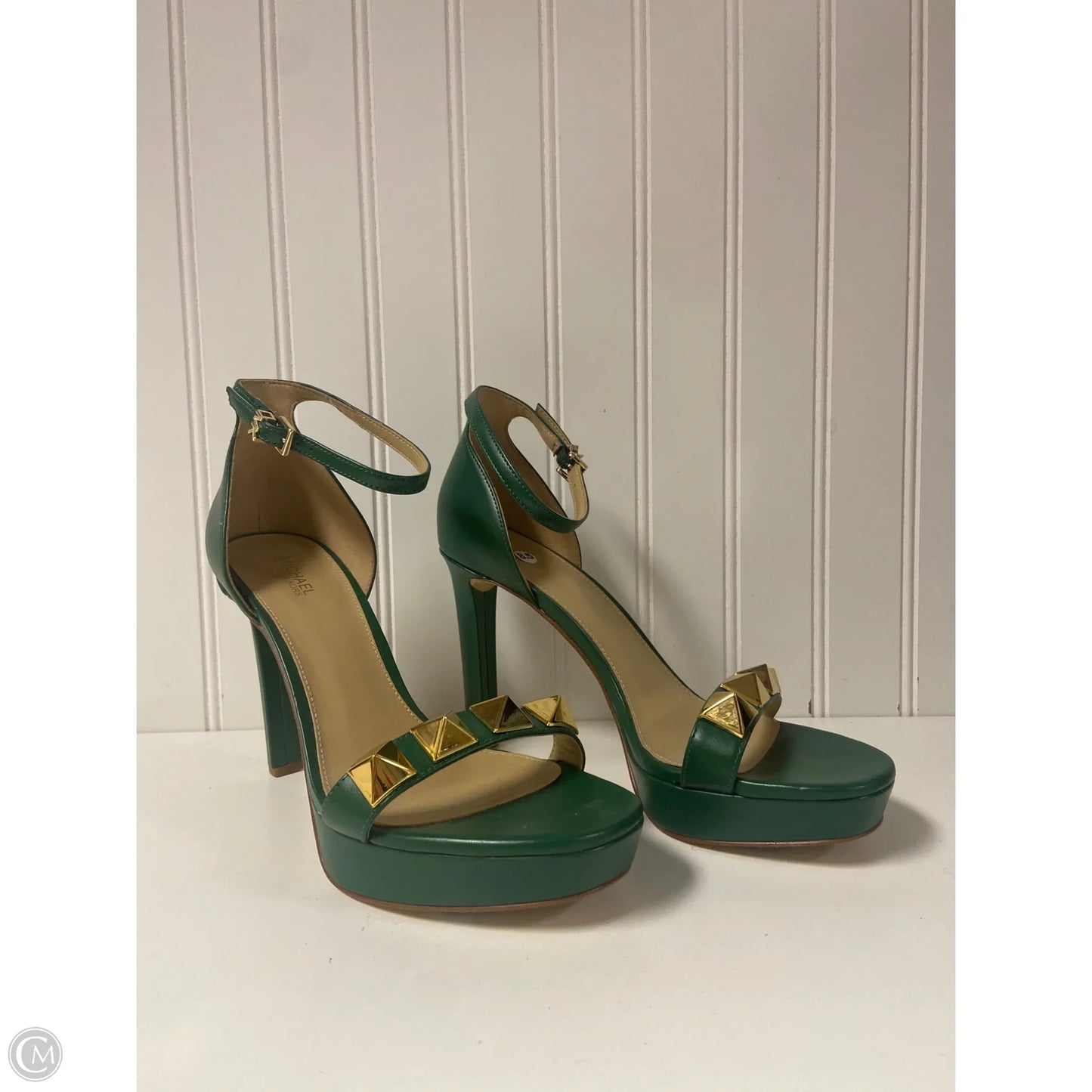 Sandals Designer By Michael Kors In Gold & Green, Size: 8.5