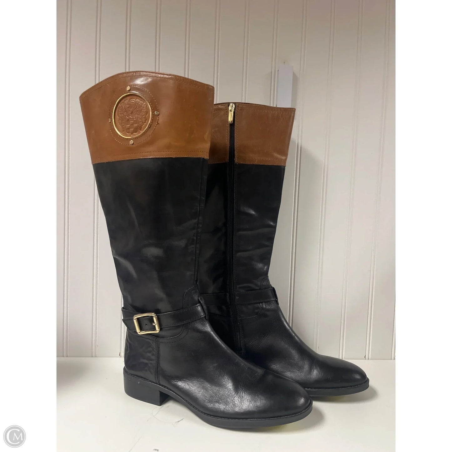 Boots Knee Heels By Vince Camuto In Black & Brown, Size: 9.5