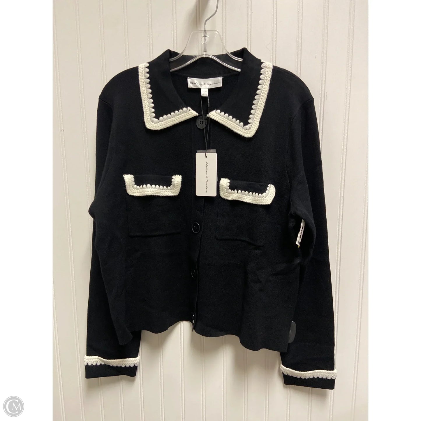 Sweater Cardigan By Chelsea And Theodore In Black & Cream, Size: M