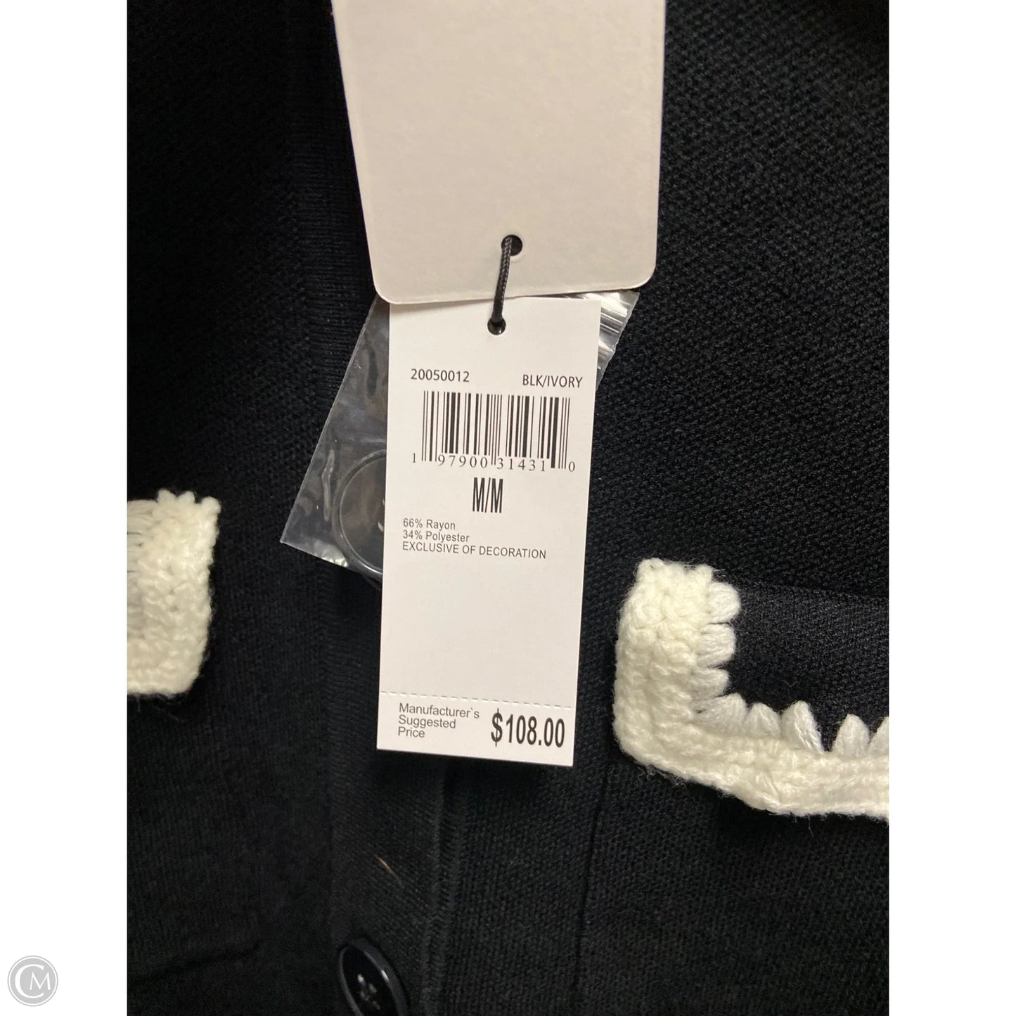 Sweater Cardigan By Chelsea And Theodore In Black & Cream, Size: M