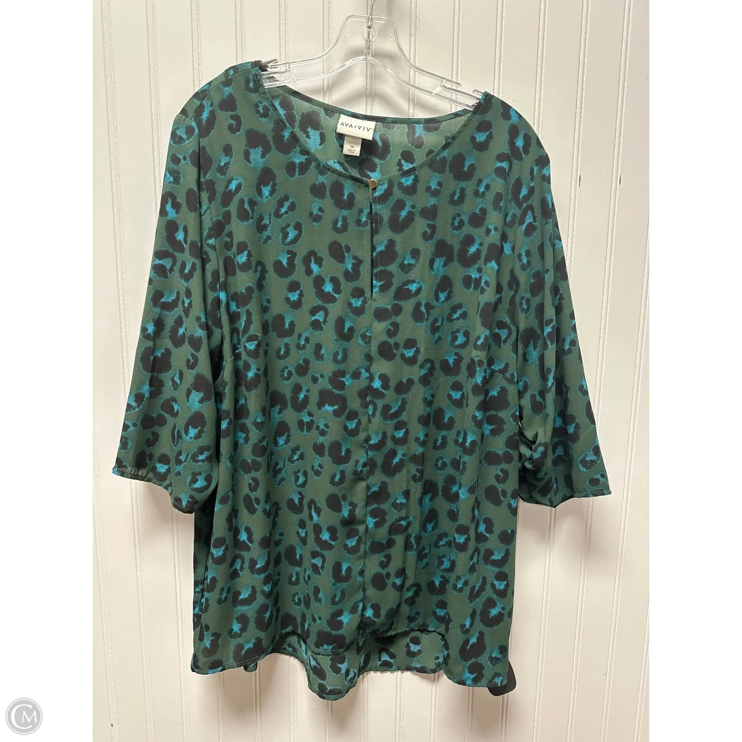 Top 3/4 Sleeve By Ava & Viv In Green, Size: 1x