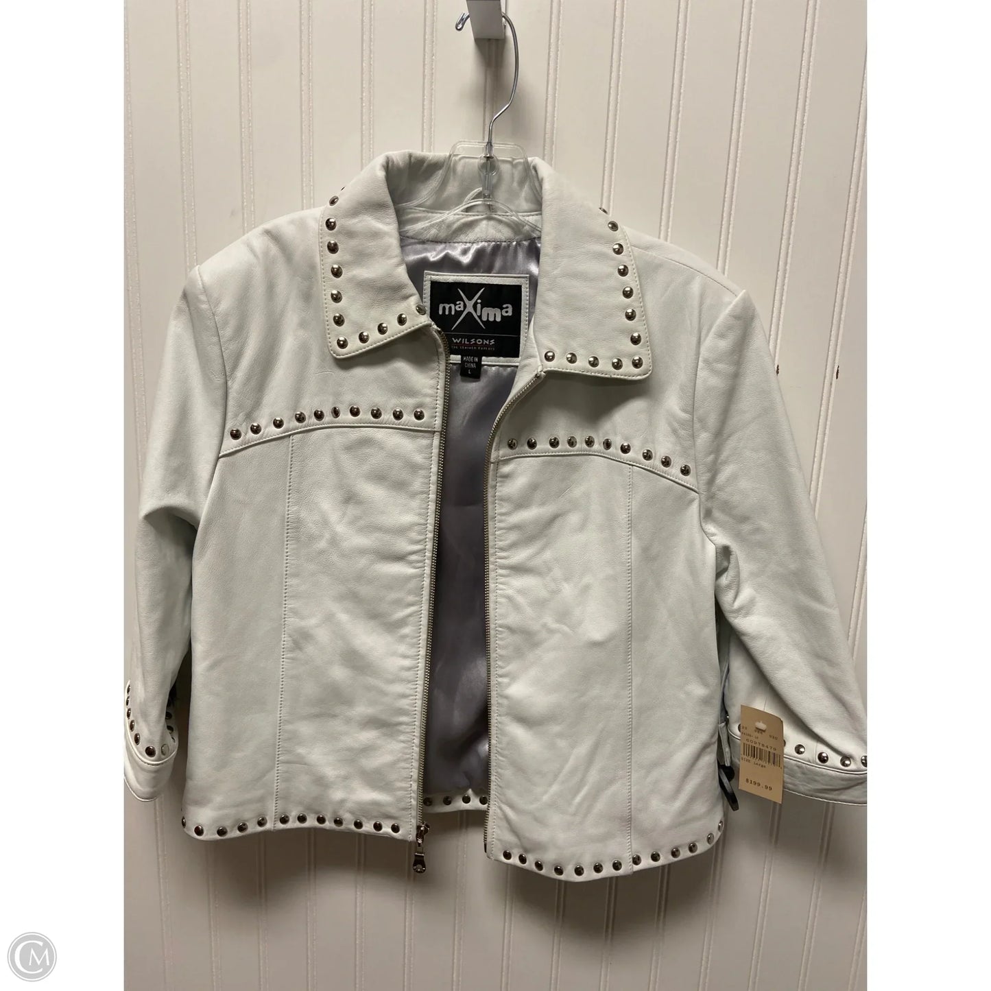 Jacket Leather By Clothes Mentor In White, Size: L
