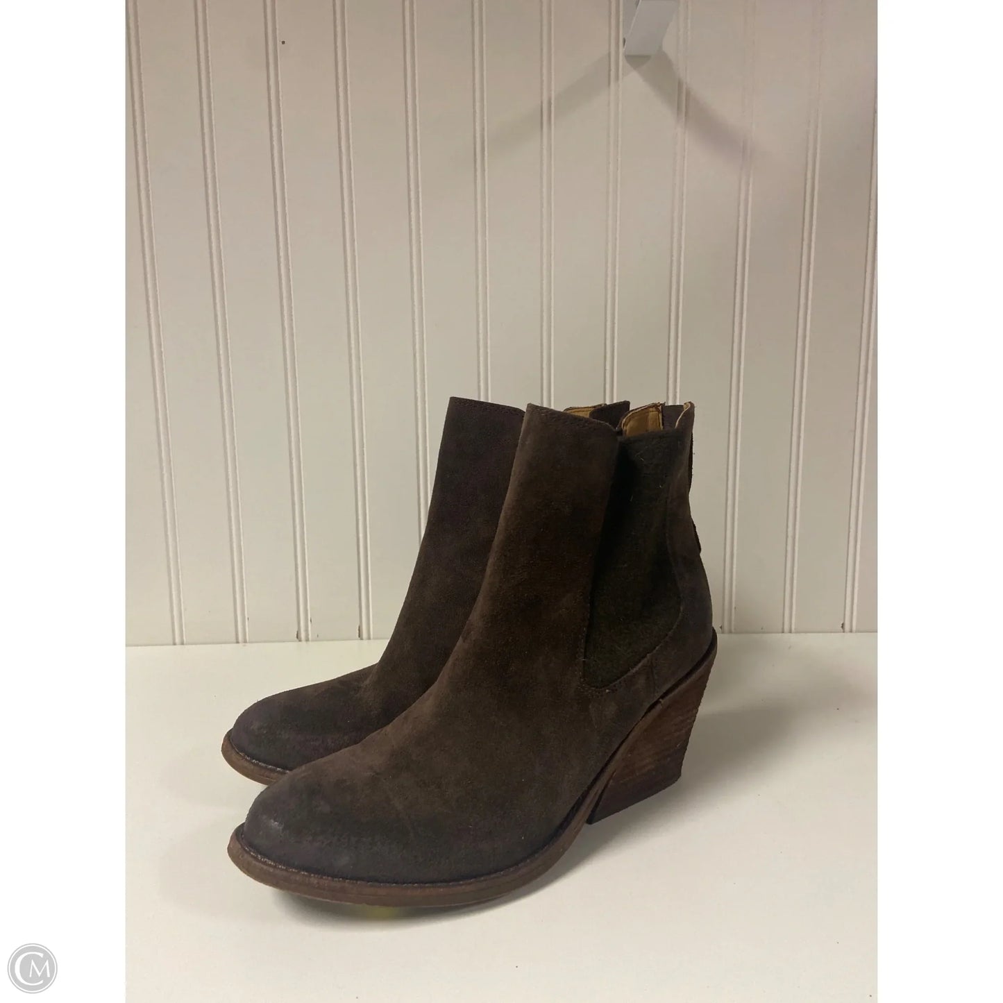 Boots Ankle Heels By Sofft In Brown, Size: 9