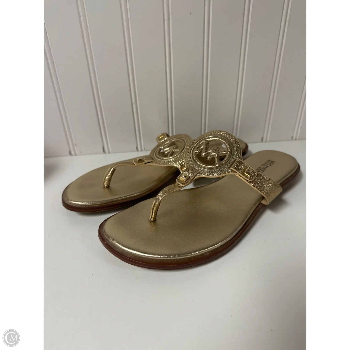 Sandals Flip Flops By Michael By Michael Kors In Gold, Size: 7.5