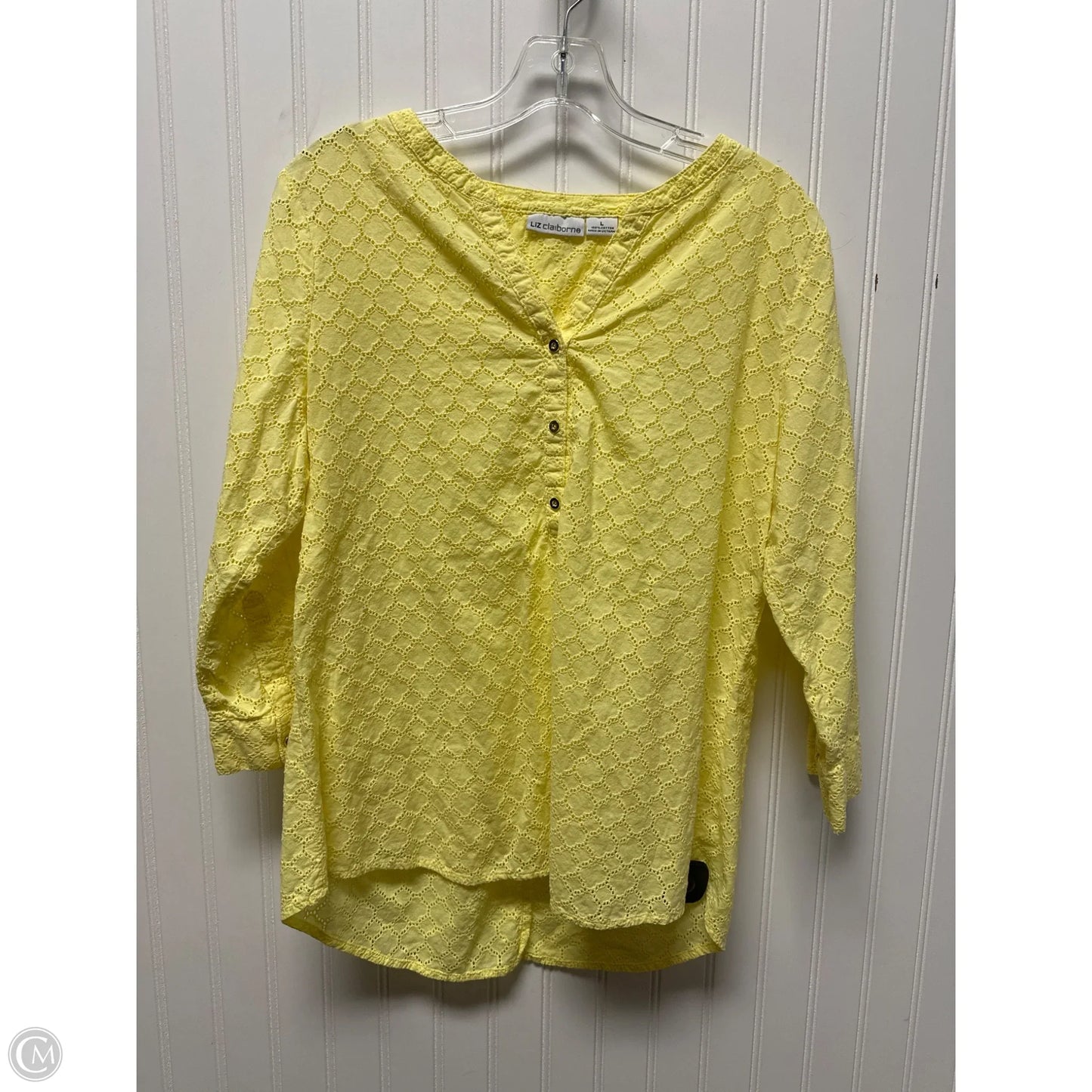 Top Long Sleeve By Liz Claiborne In Yellow, Size: L