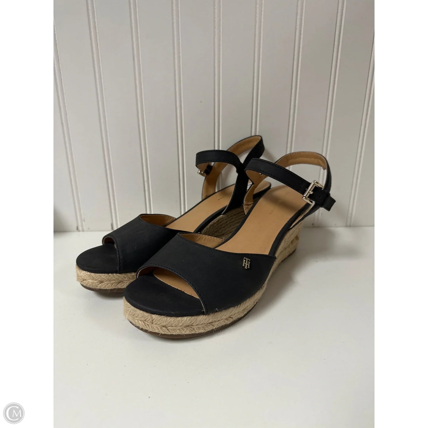 Sandals Heels Wedge By Tommy Hilfiger In Black, Size: 9.5