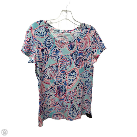 Top Short Sleeve Designer By Lilly Pulitzer In Blue & Pink, Size: M