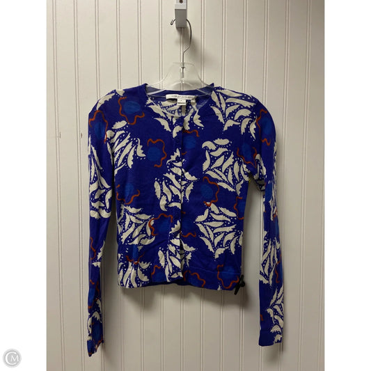 Cardigan Designer By Diane Von Furstenberg In Blue & White, Size: S