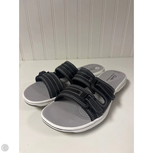 Sandals Flip Flops By Clarks In Black & Grey, Size: 9