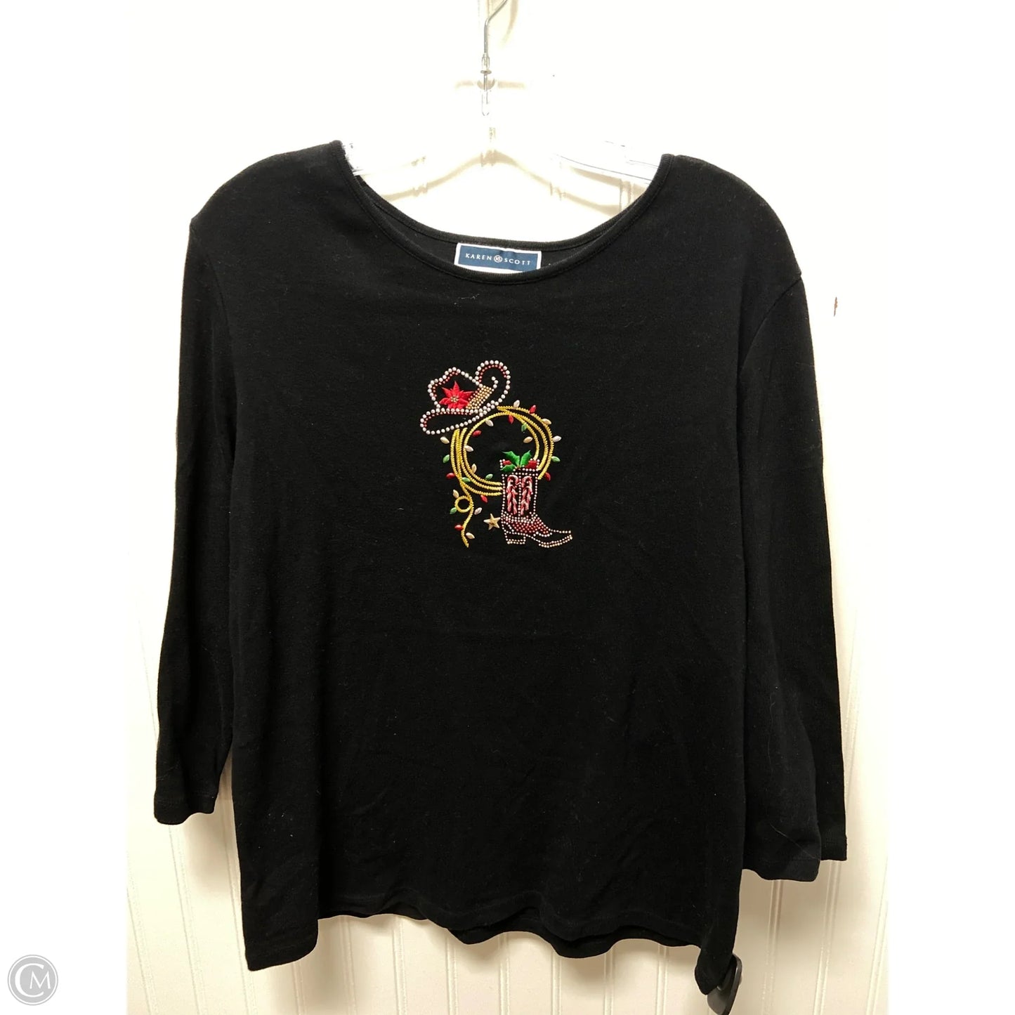 Top Long Sleeve By Karen Scott In Black, Size: Xl