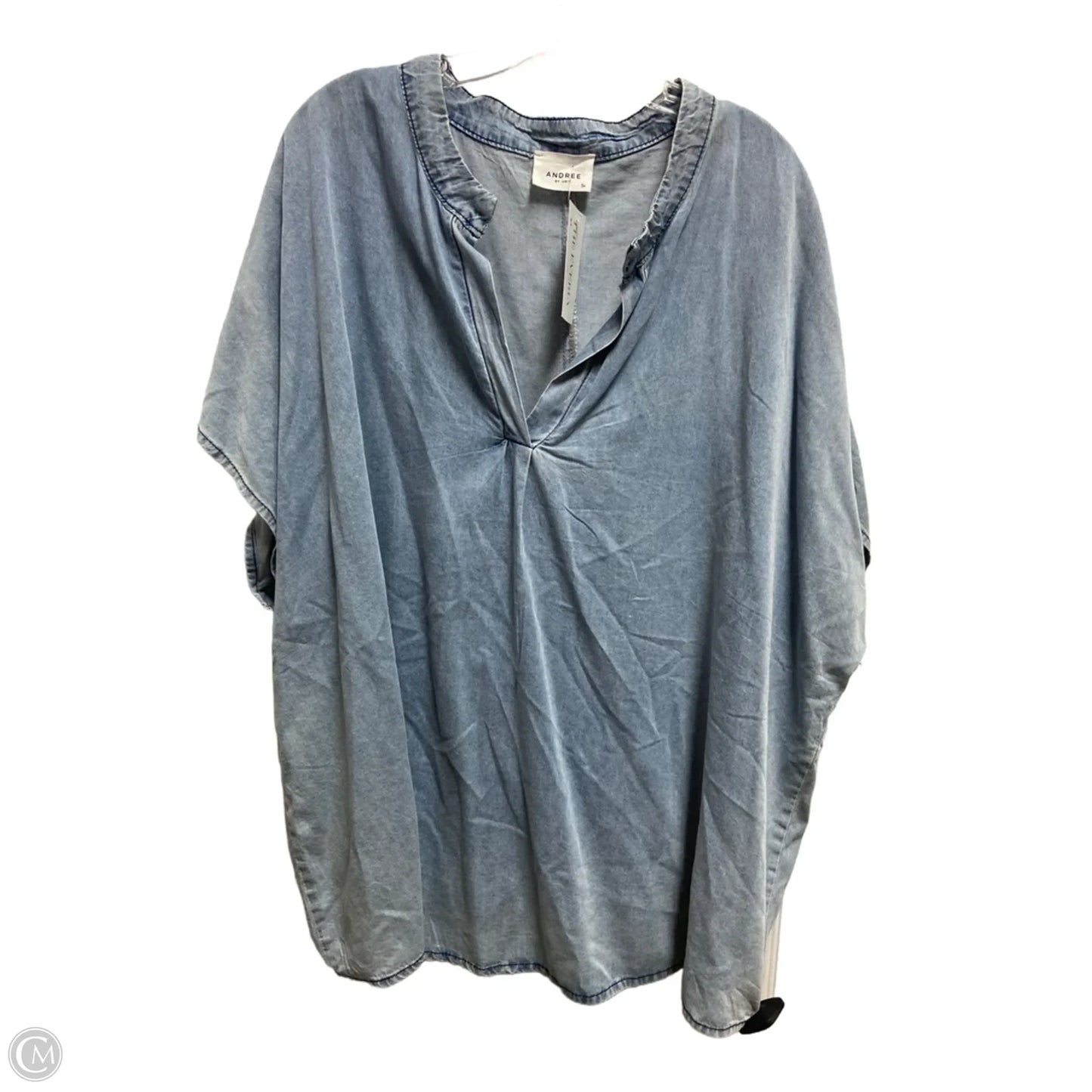 Top Short Sleeve By Andree By Unit In Blue Denim, Size: 3x