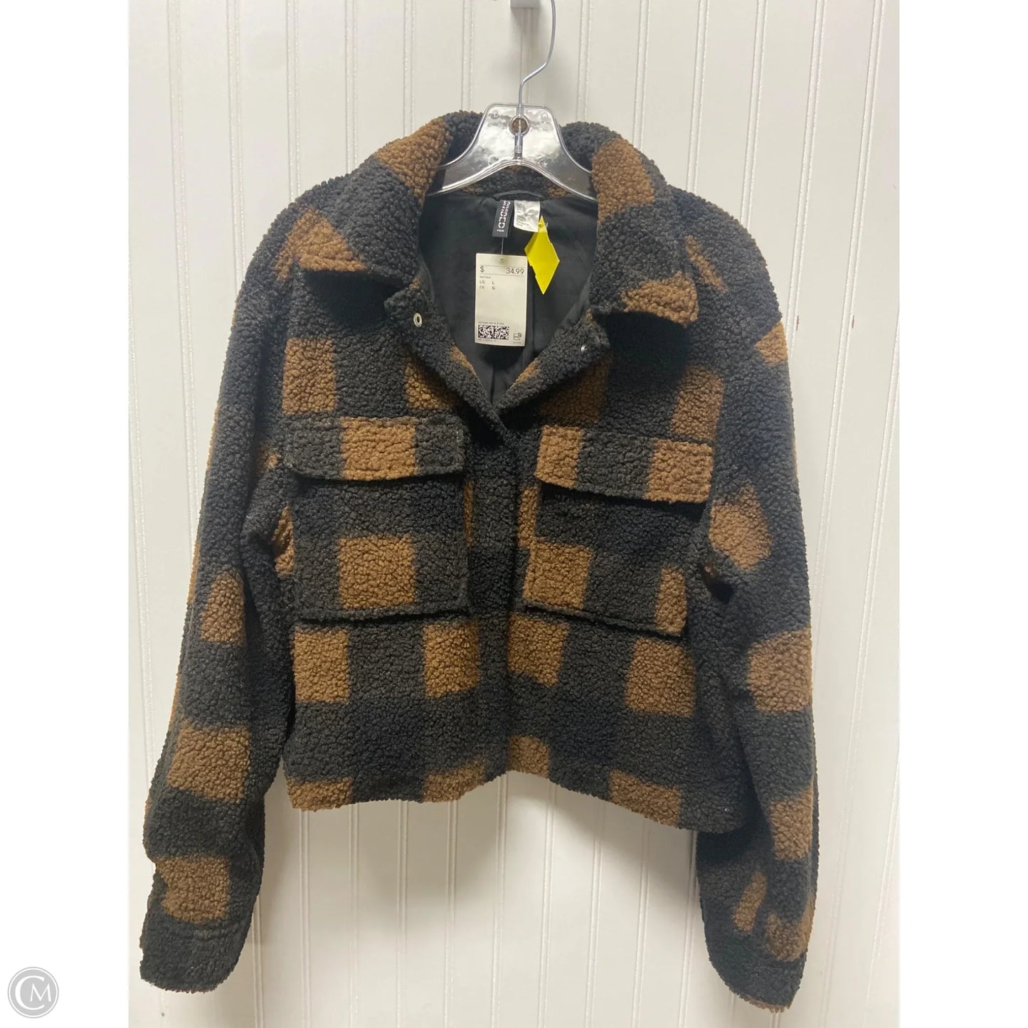 Jacket Faux Fur & Sherpa By Divided In Black & Brown, Size: L