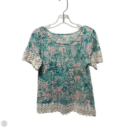 Top Short Sleeve Designer By Lilly Pulitzer In Green, Size: S