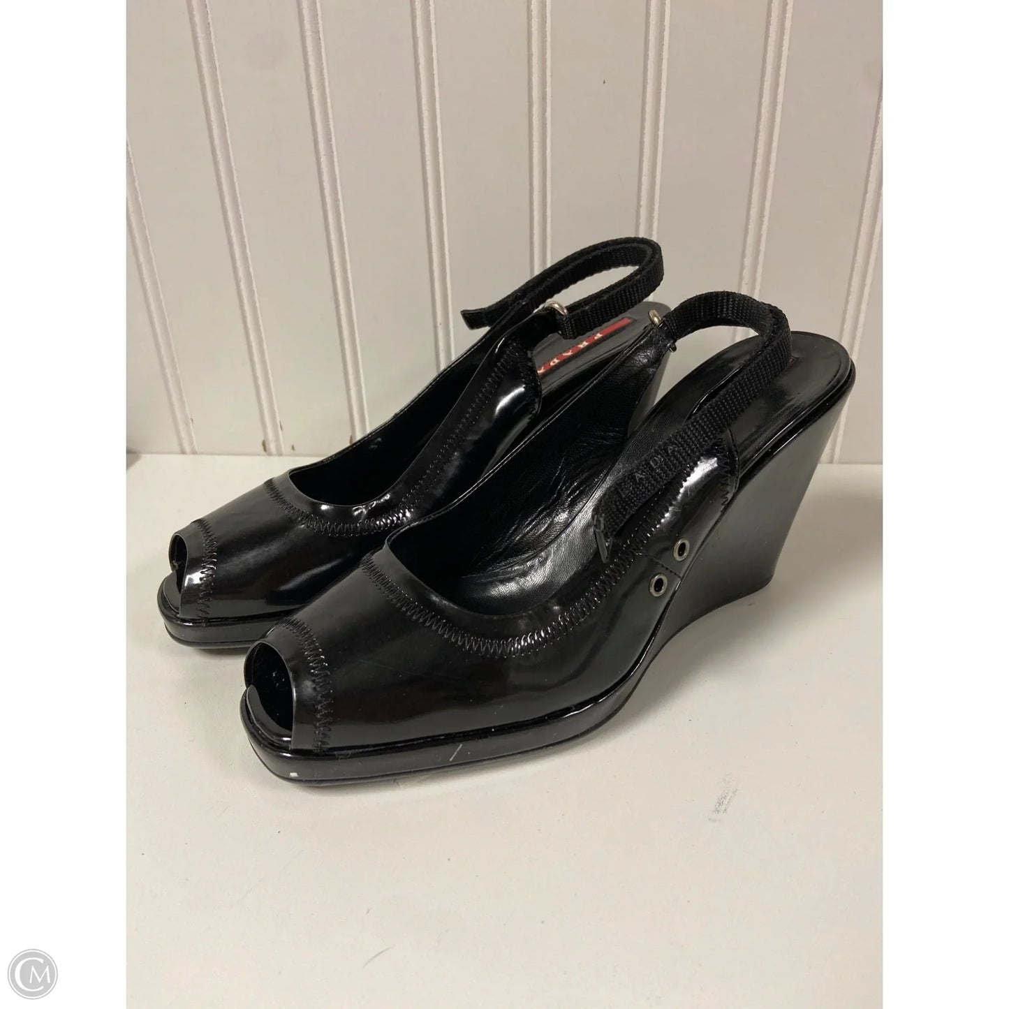 Sandals Luxury Designer By Prada Black, Size: 6.5