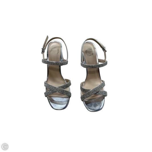 Sandals Heels Block By Clothes Mentor In Silver, Size: 9